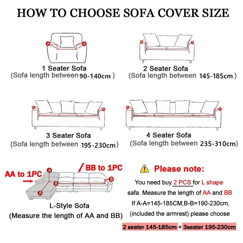 1/2/3/4 Seater Elastic Solid color Sofa Cover Living Room Stretch Spandex Couch Armchair Slipcover L-shaped Corner Sofa Covers