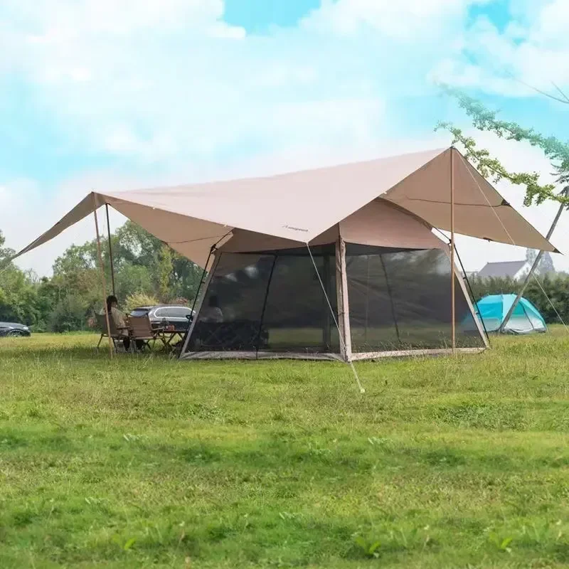 OYLP Without Poles 6*8m Large Canopy Waterproof Oxford Silver Coated Outdoor Camping Awning Sunshelter Tarp More Hanging Points