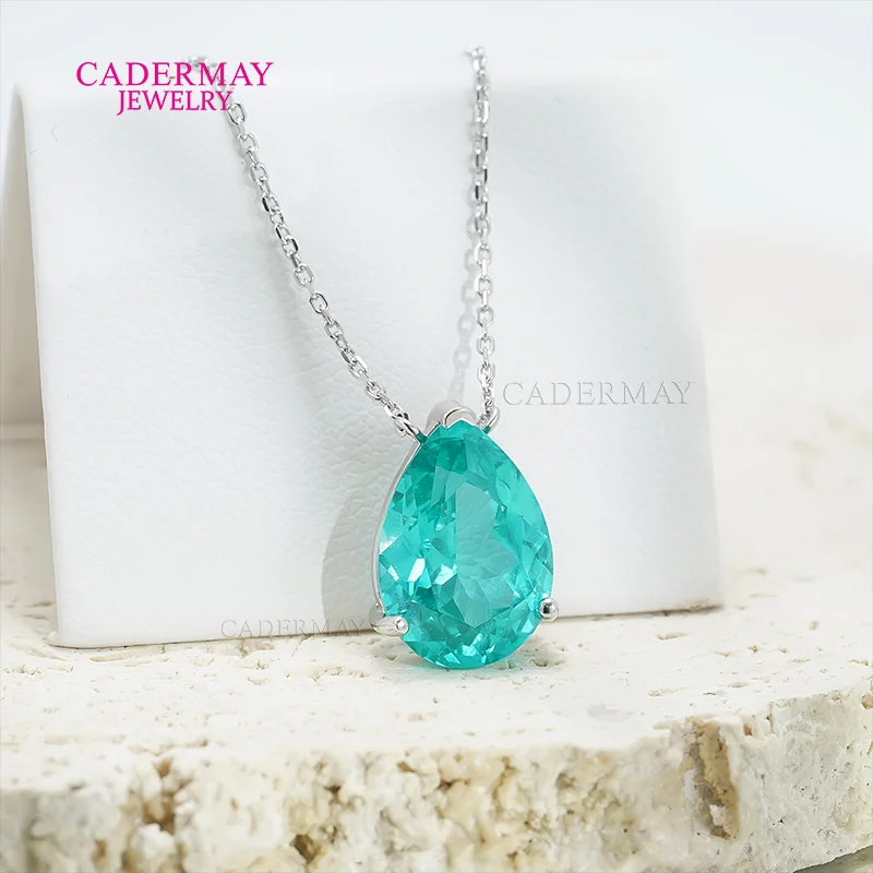 Luxury Paraiba Pendant 925 Silver 10x14mm Pear Shape Synthetic Paraiba YAG Pendant Necklace For Women Anniversary Gift