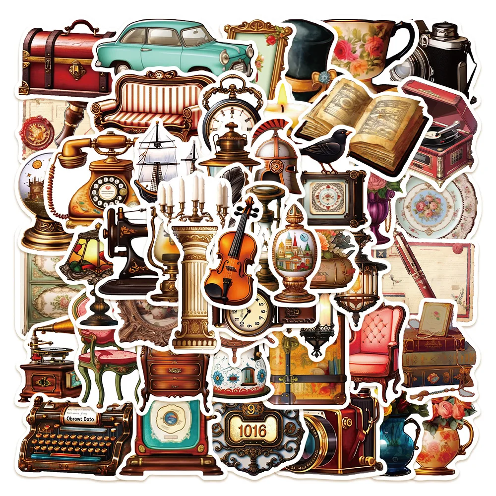 50 autocollants rétro européens et américains, décorations esthétiques pour ordinateur portable, téléphone, voiture, guitare, autocollants imperméables, jouets