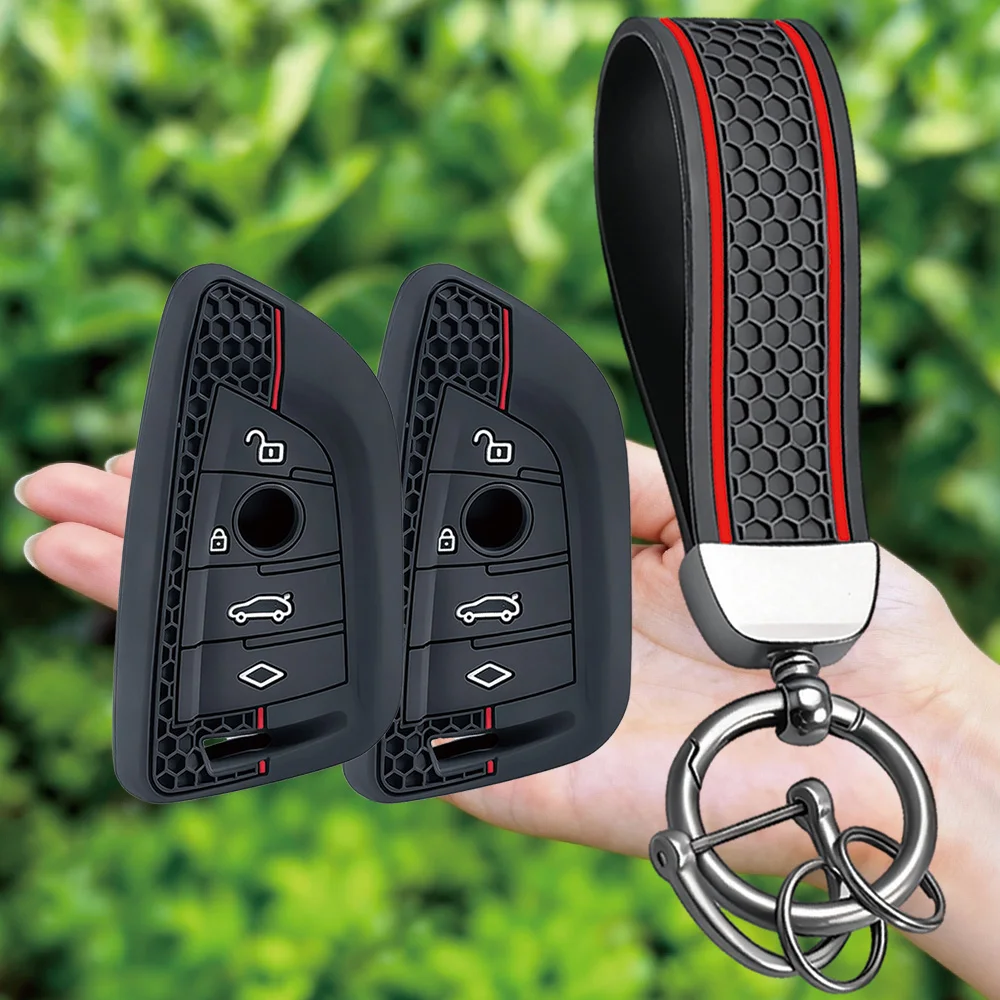 4 Button For BMW 2 3 5 6 7 Series X1 X2 X3 X5 X6 2023 2022 2021 Remote Silicone Key Fob Ring Chain Case Cover Holder Protector