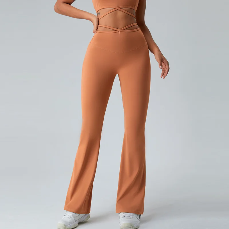 Waist Strap Cross Yoga Pants Women's Naked High Waist Micro Rage Wide Leg Pants Running Sports Fitness Yoga Clothes