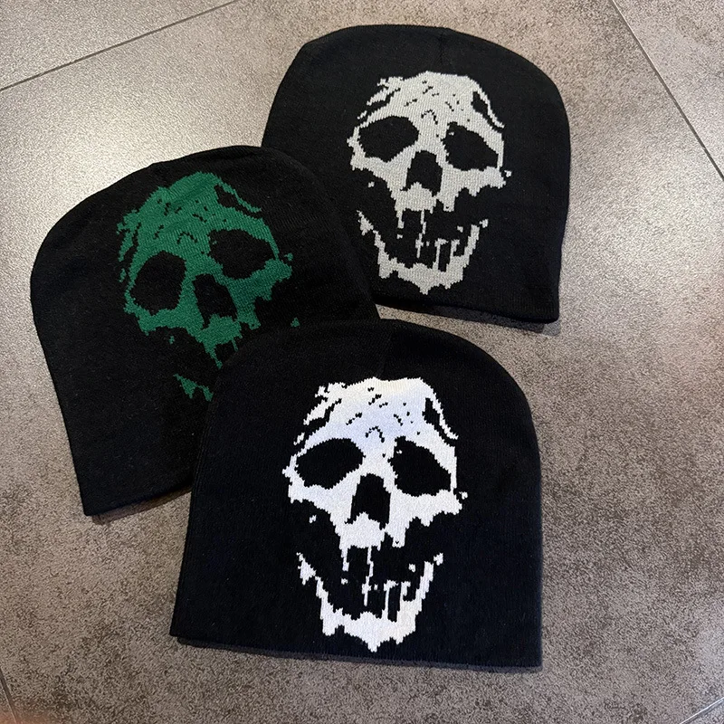 Skull Grimace Wool Bucket Knitted Hats Color Block Warm Comfortable Autumn and Winter Versatile Punk Fashion Hip Hop Street Ins
