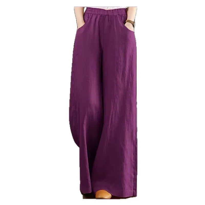 Женские льняные широкие брюки с высокой талией и эластичной резинкой на талии. Женские брюки из хлопка и льна со свободной драпировкой из хлопка и льна.