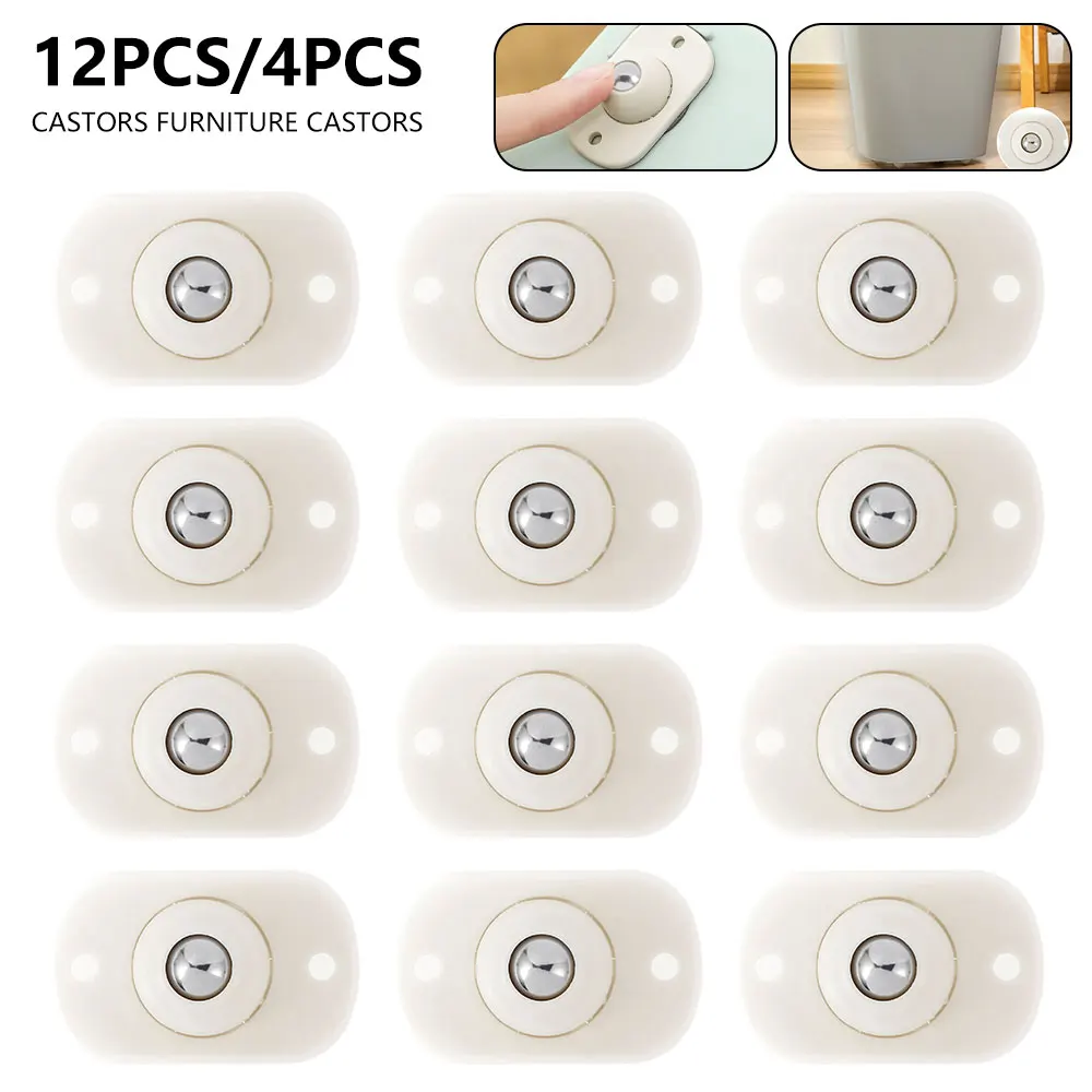 

12/4PCS Self-Adhesive Mini Swivel Wheels 360° Rotation Furniture Ball Roller No Noise Caster for Box Skate Cabinet Trash Can