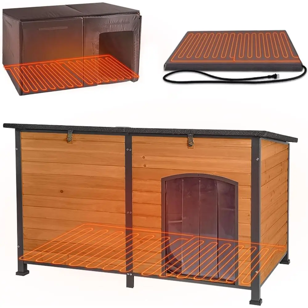 

Большой изолированный уличный домик для собак с металлическим защитой от жевания, подходит для маленьких и больших собак, коричневый