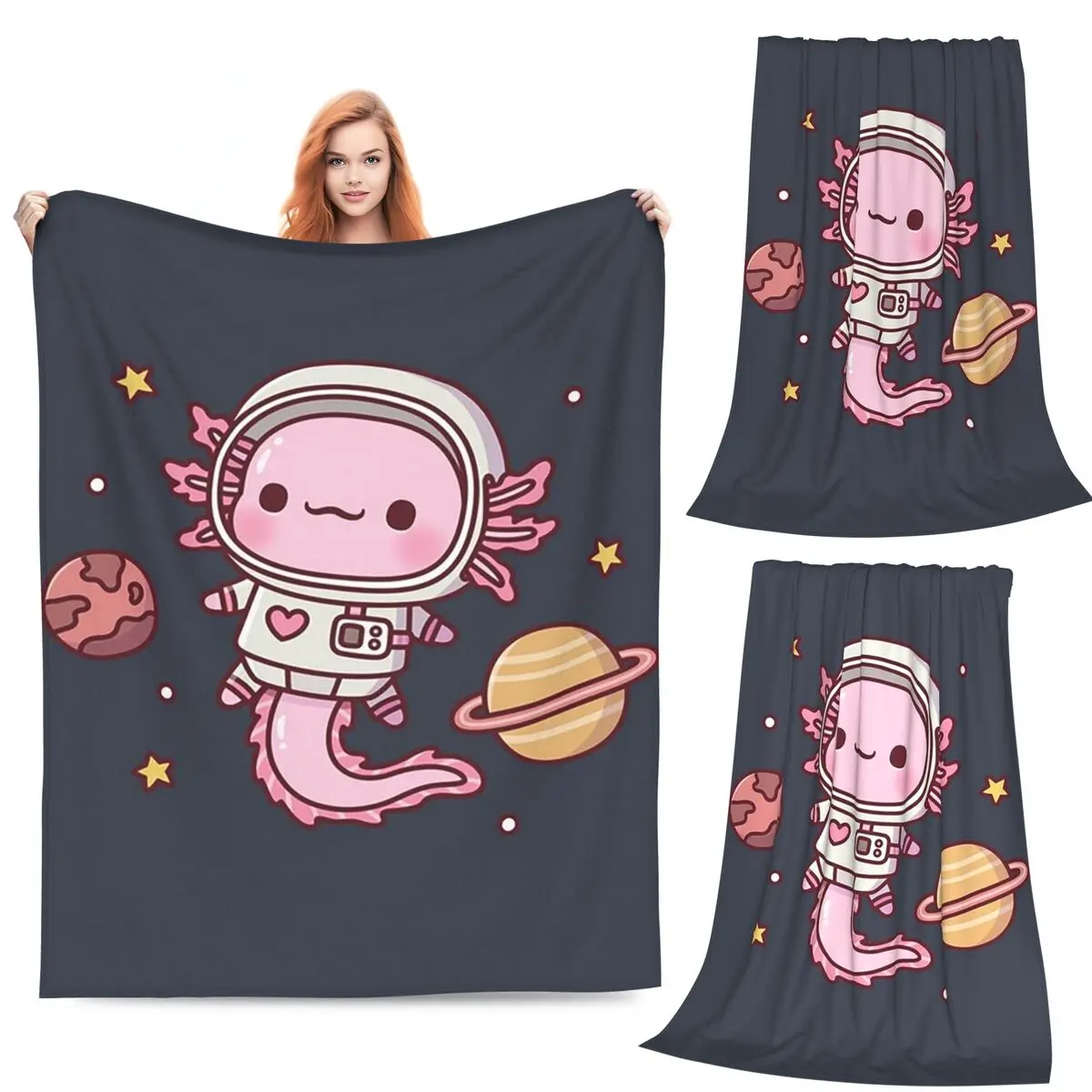 Kawaii Axolotl Mexican Salamander Blankets Fleece Sofa Throw Blanket Super Soft for Home Bedroom Outdoor Throws Bedspread Quilt - view 5