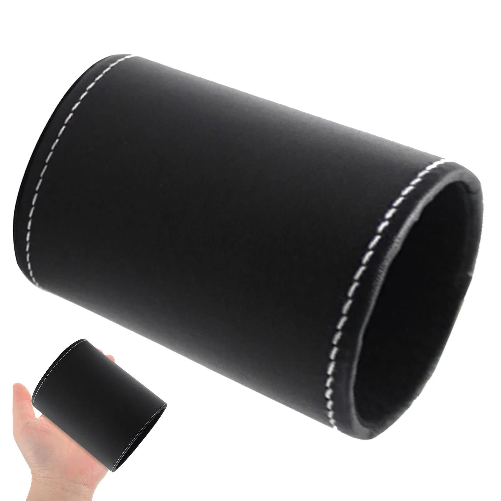 1Pcs Round Pencil Holder Premium PU Desktop Container for Office School Home Organization Supplies Black