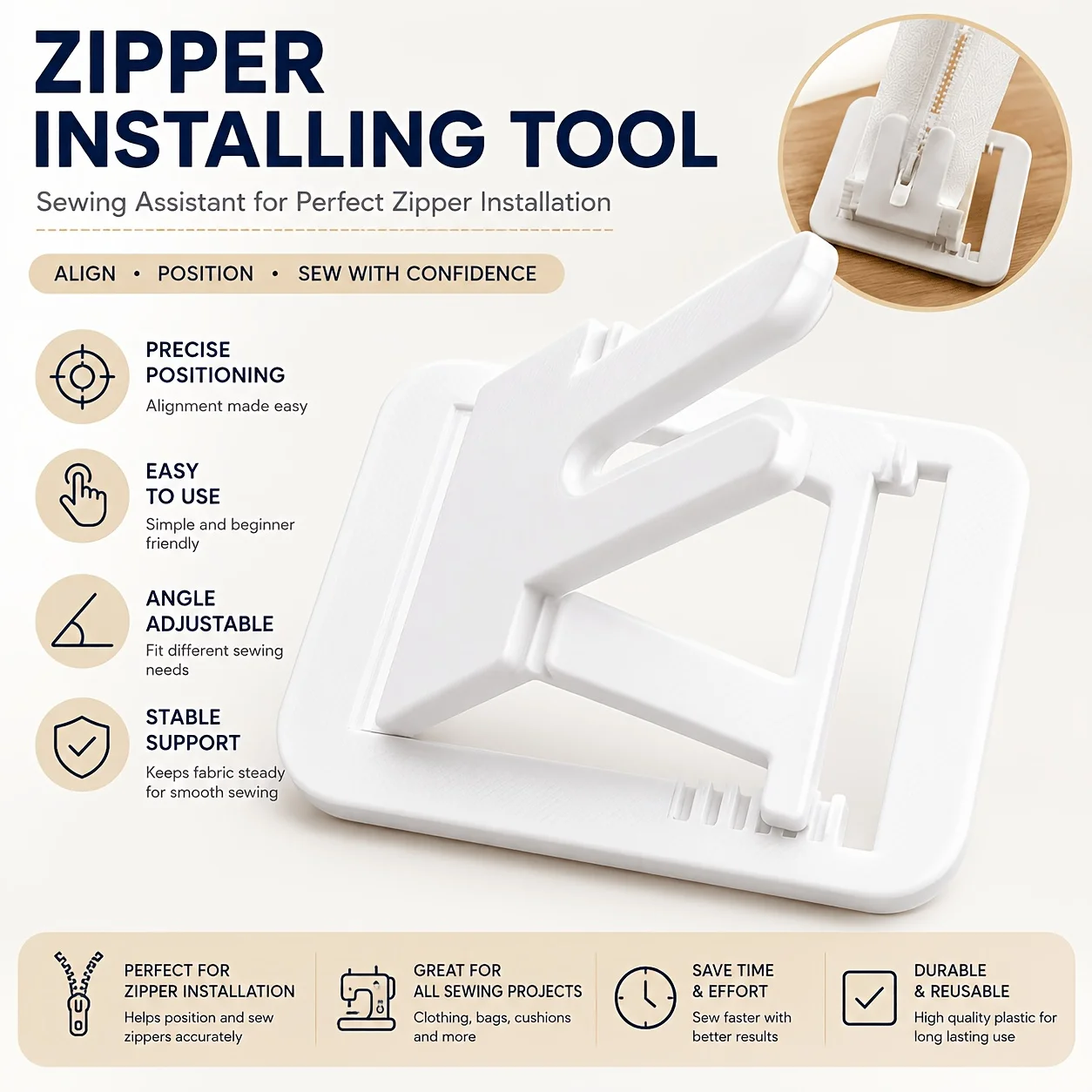 Zipper Installation Aid, Zipper Slider Holder,Sewing Zipper Clamp, Garment Sewing Zipper Jig, Household Tailor Sewing Additions