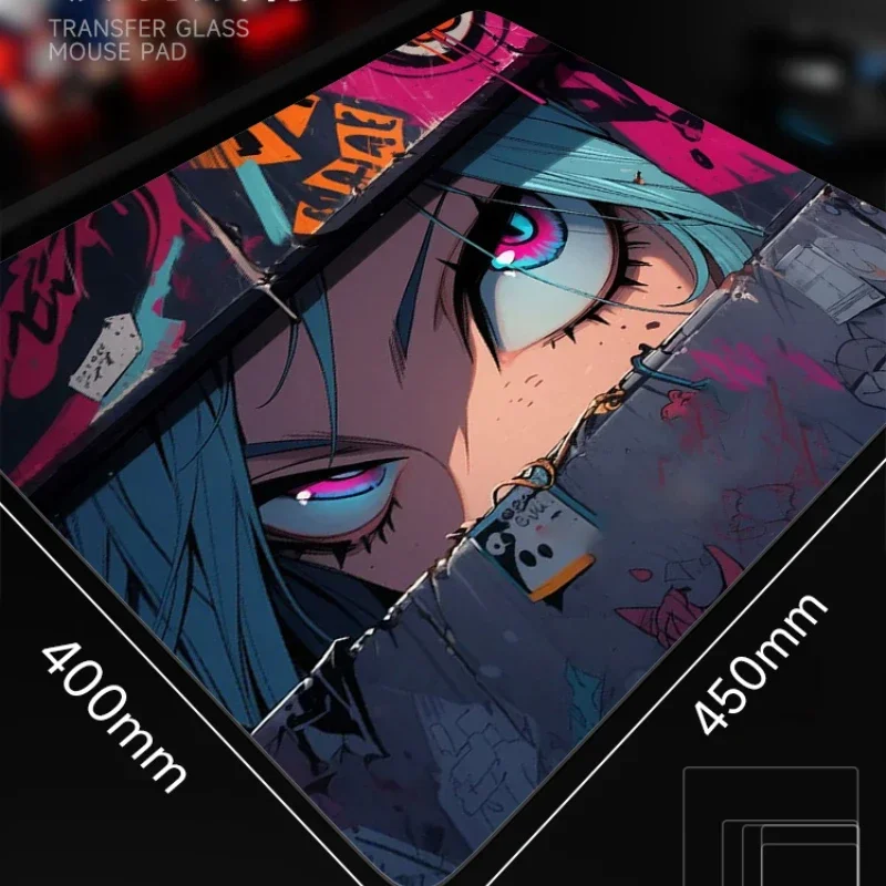 Imagem -01 - Atom Lol Jinx Série Mouse Pad de Vidro Temperado Atualização Tecnologia Gravação a Laser Almofada de Mesa Personalizado Suave Fps Gaming Mouse Pad atom lol jinx serie mouse pad de vidro temperado atualizacao tecnologia gravacao a laser almofada de mesa personalizado suave fps gaming mouse pad 01