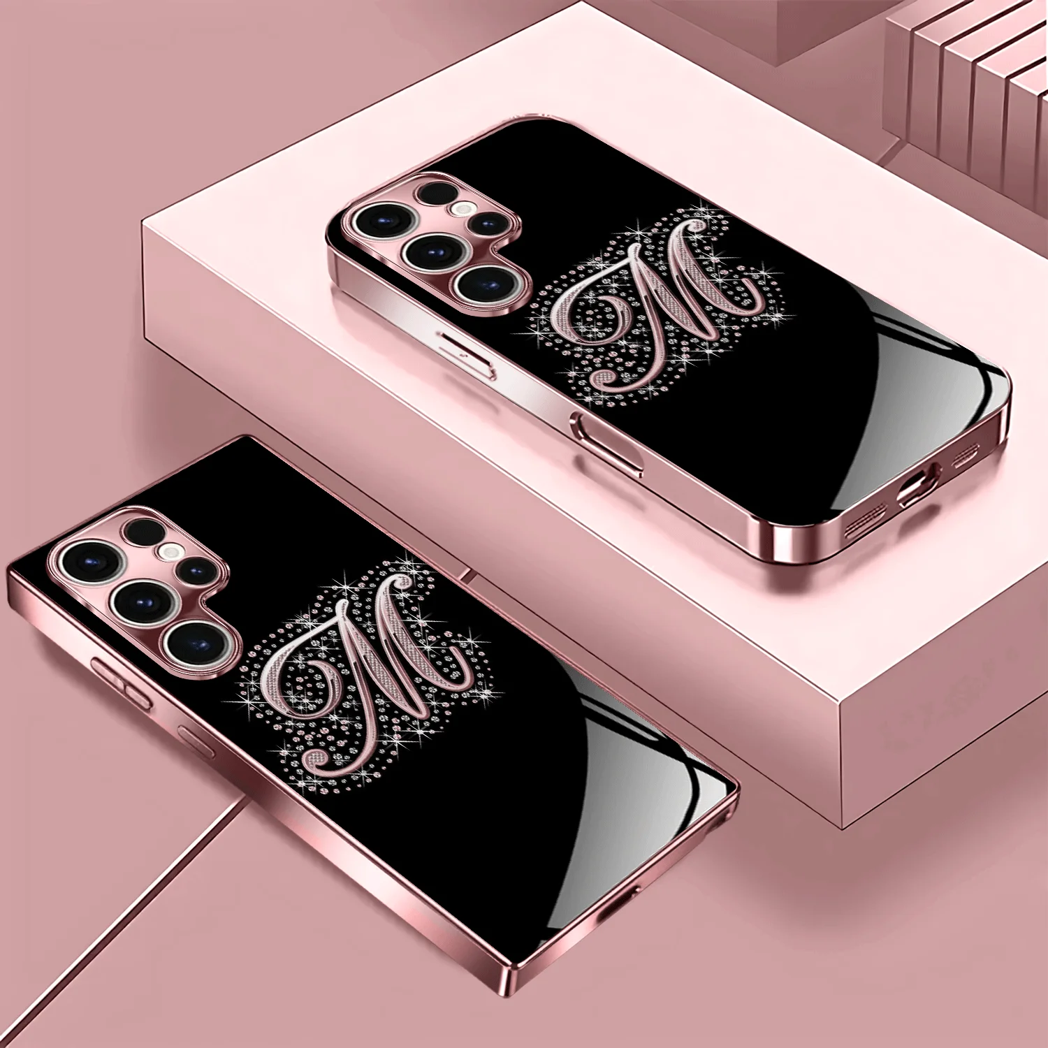 Phone Case High end diamond letter M s26 ultra case s25 ultra Glass phone case for Samsung Galaxy S26 25 24 23 22 FE Ultra Plus 3