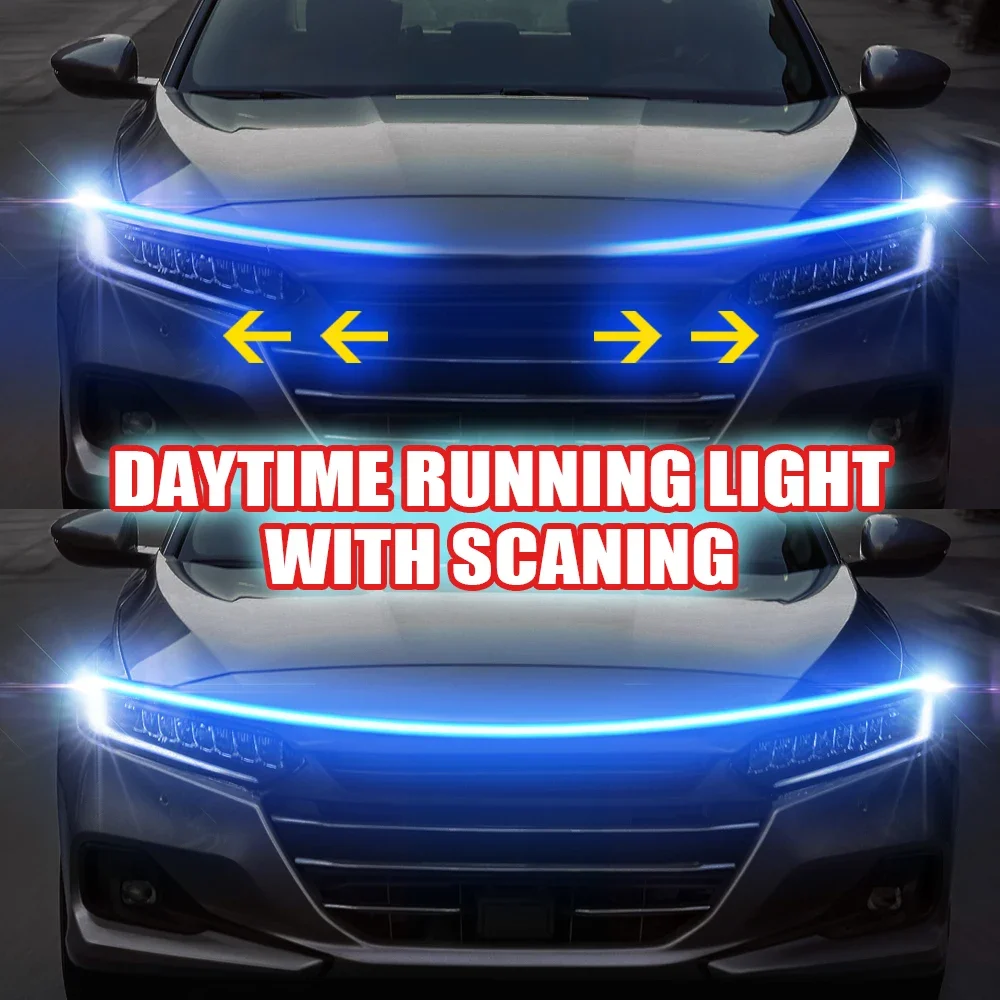 Car Hood LED Daytime Running Light Strip Waterproof Flexible Auto Decorative Atmosphere Lamp Ambient With Start Scan Backlight