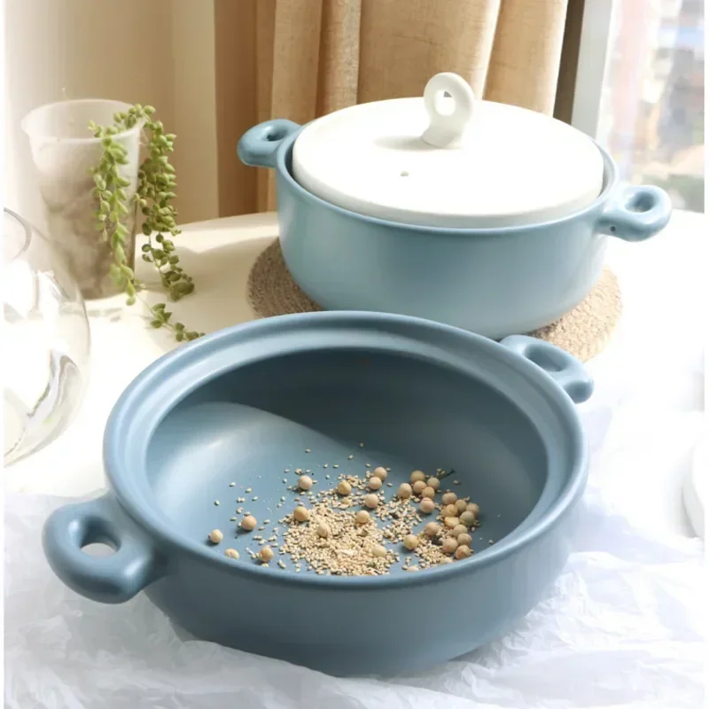 Nordic Household Cooking Pots Blue And White Ceramic Soup Pot Even Heat Pots For Kitchen Double-ear Anti-scald Frying Pan