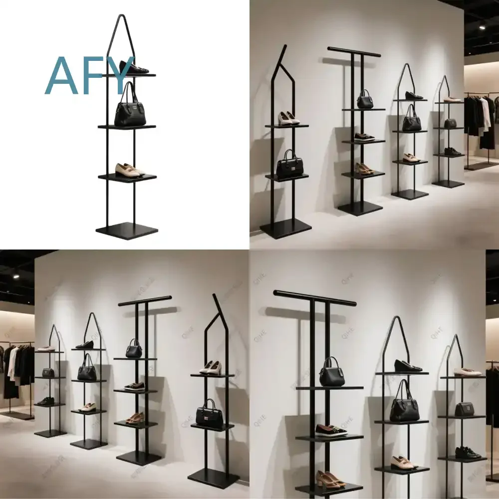 Clothing Store Display Rack for Shoes Bags Floor Standing Multi Layer Shelf Wrought Iron Painted Cabinet Retail Shop Fixture