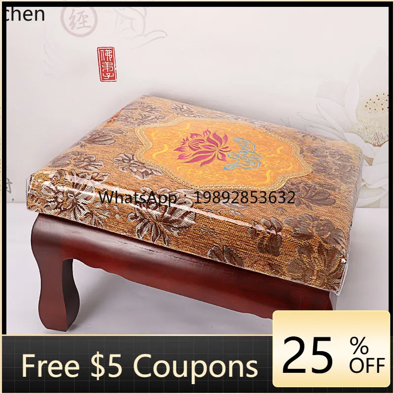 AB  Solid Wood Embroidery Praying Buddha Kneeling Pad Lotus Home Futon Thickened Square Meditation Praying God Kowtow Pad