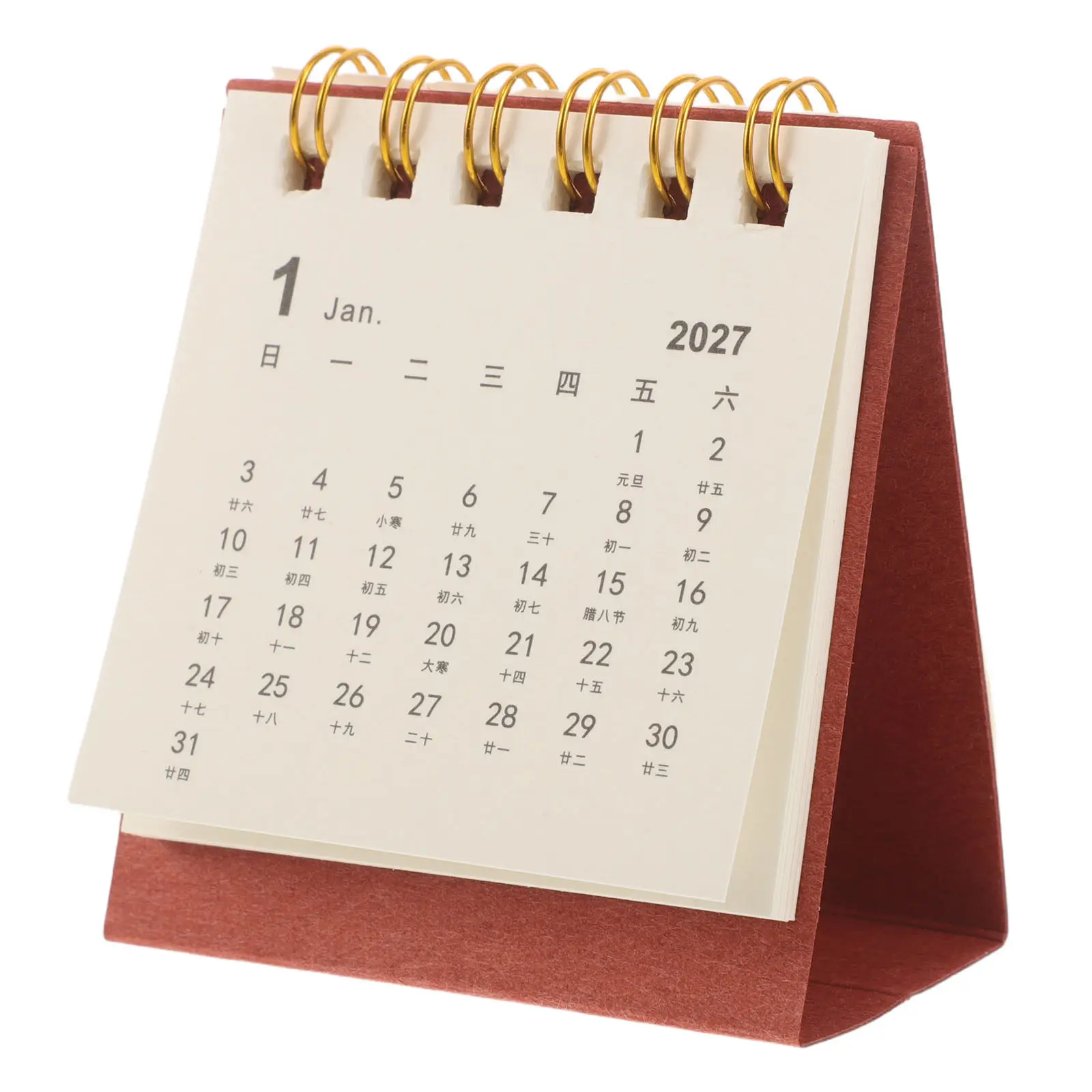 Mini Desk Calendar 2027 Portable Ring Bound Spiral Flip Standing Planner Compact Space-Saving Nordic Design Desktop Organizer