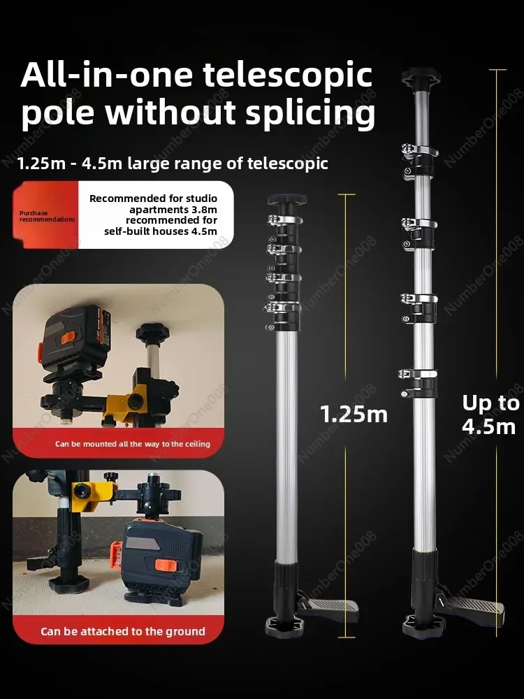 Lightweight Aluminum Leveling Rod, Telescopic Laser Level Pole with Secure Lock, Portable Support Tripod Stand