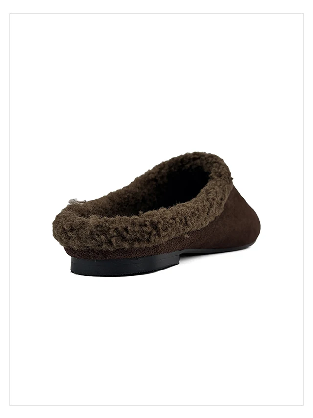 2027 Autumn Winter New Arrival Cow Suede Upper Warm Faux Shearling Lining Mango‑Toe Slip‑on Women's Home Mule Cotton Slippers