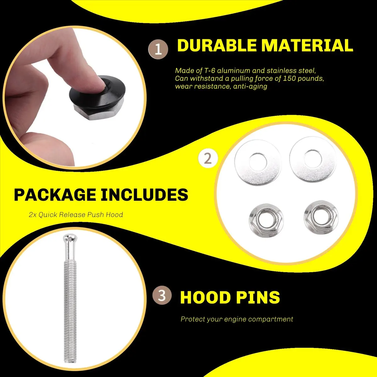 #31U Automotive Hood Lock System with Accessories,2 PCS Push Button Quick Release Hood Lock Clip Car Bumper Latch Kit (Black)
