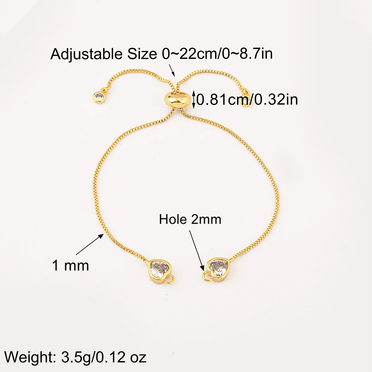 Nidin Hot Sale 3 PCS/Lot Heart Zircon Slider Bracelet For Women Female Parallel/Vertical Chains Adjustable Jewelry Accessories