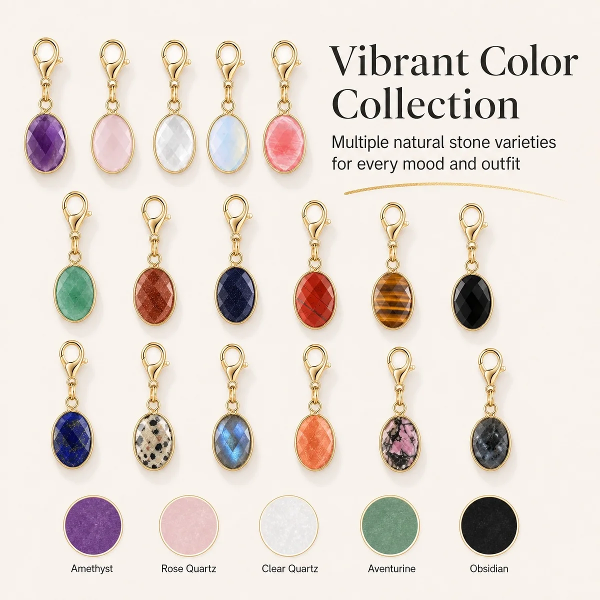 JOYAGIFT Faceted Oval Gemstone Pendant Charm for Bag Key Natural Crystal DIY Necklace Earring Supply Tag Charms Jewelry