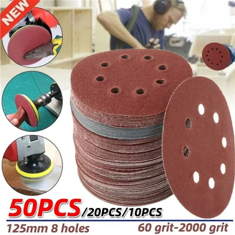 125mm 8 Hole Sanding Discs Hook and Loop Adhesive Sandpaper 40Grit-2000Grit Sanding Paper Sanding Disc Abrasive Polishing Tools