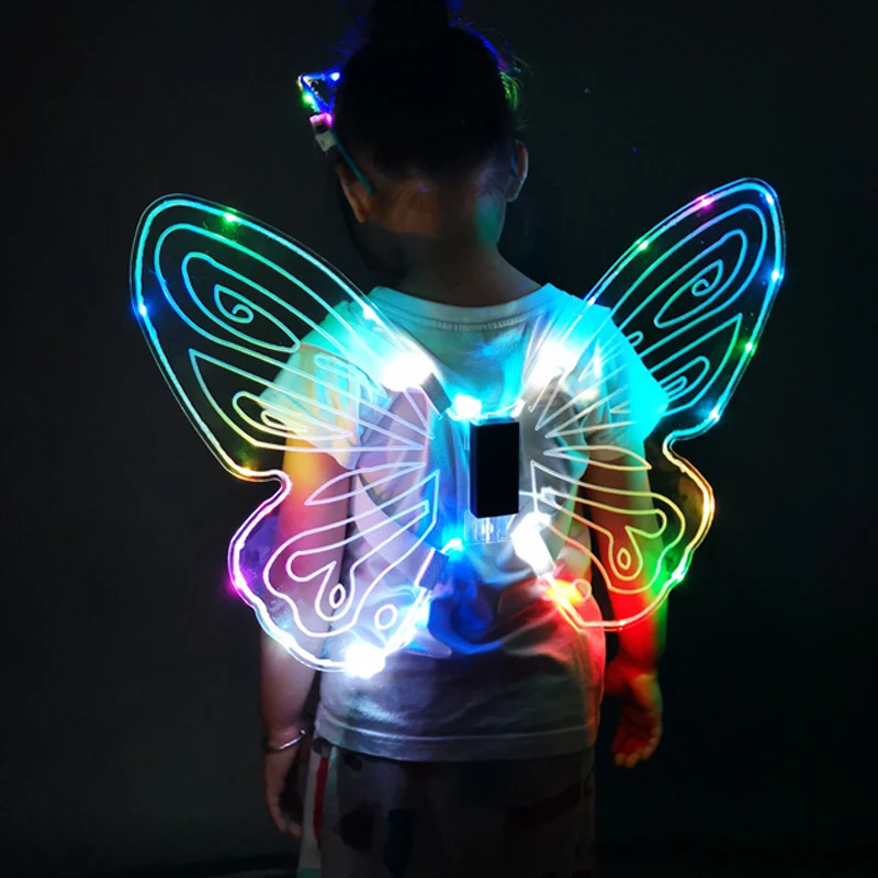 LED Luminous Butterfly Wings Night Lights Colorful Acrylic Angel Wings Children Princess Party Night Lamp for Kids Holiday Gift