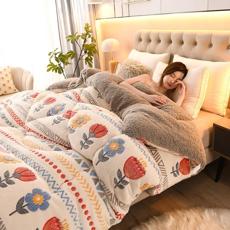 Lamb Fleece Winter Quilt Milk Velvet Coral Fleece Student Dormitory No Shedding Thickened Autumn and Winter Quilt Core