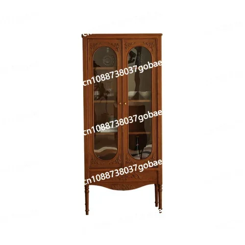 ZK Household Vintage Solid Wood Wine Cabinet Caramel Showcase Living Room Bookcase Cherrywood French Style