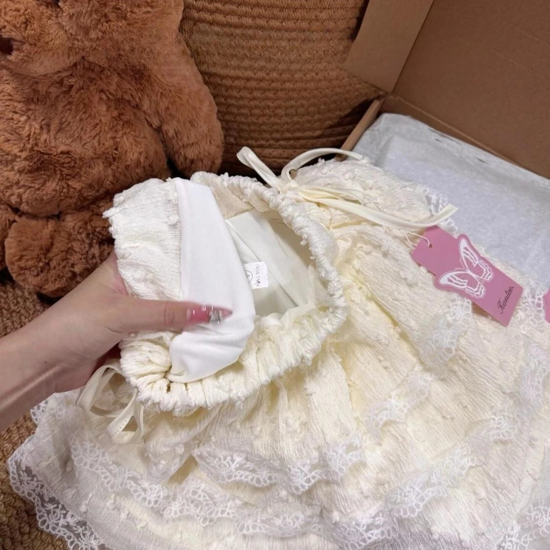 Mini jupe à volants en dentelle douce pour femmes, taille haute, bouffante élastique, courte, superposée douce, plissée, Style d'été mignon