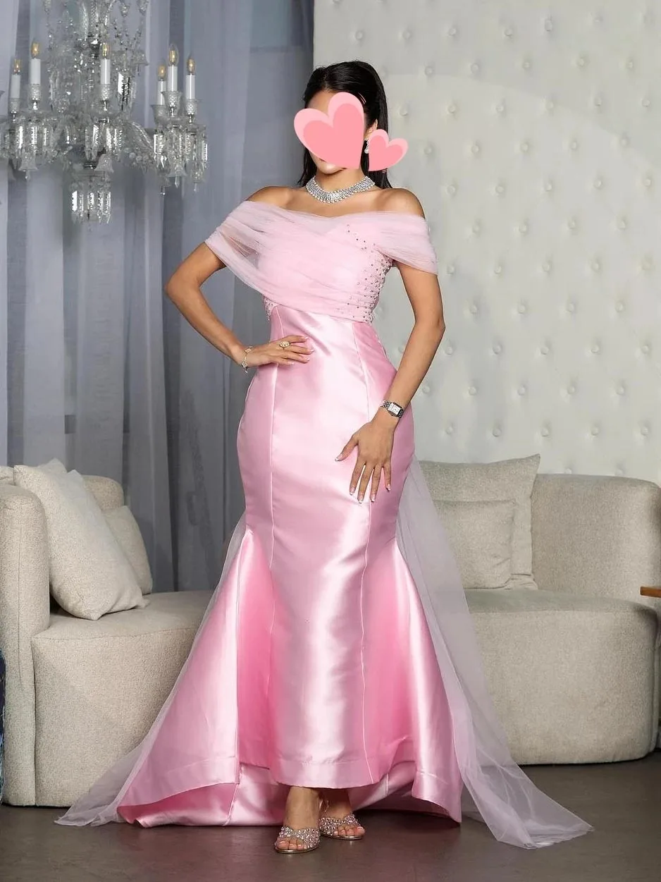 Scoggins Robes Bal De Promo Wedding Dress Sweet Pink Mermaid Beading Boat Neck Customize Formal Occasion Prom Dress Evening Part