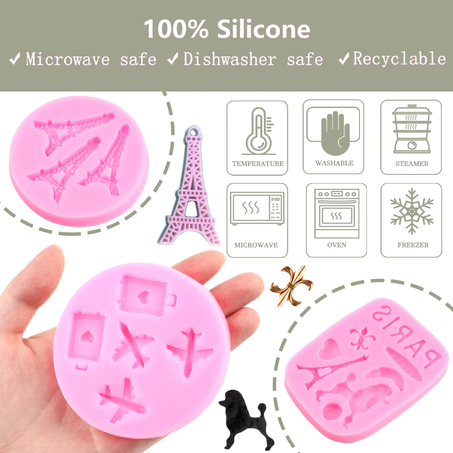 I Love Paris Silicone Mold Airplane Eiffel Tower Fondant Molds Cake Decorating Tools Chocolate Mould Candy Resin Clay Moulds