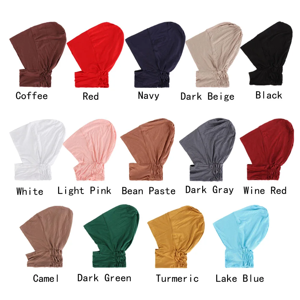 2022 warna Solid katun wanita di bawah syal Turban topi Hijab Dalaman Hijab Muslim lembut peregangan Hijab tulang Bonnet siap untuk dipakai