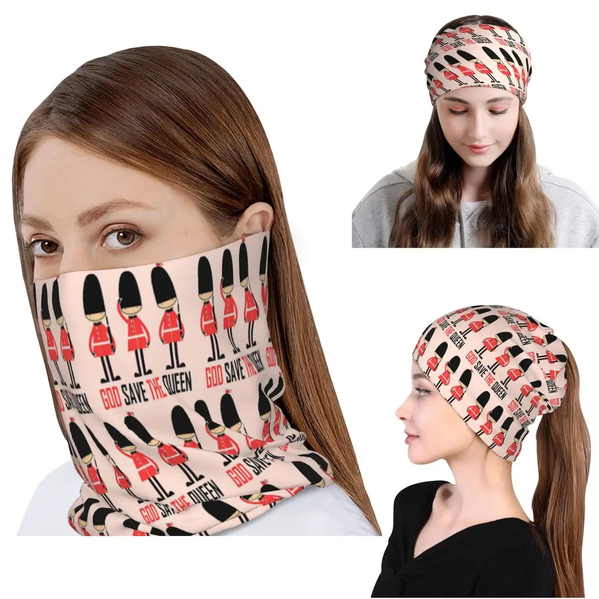 

London Queen Guard United Kingdom Soldier Retro British Souvenir UK Bandana Neck Cover Magic Scarf Headwear Beanies Hat Unisex