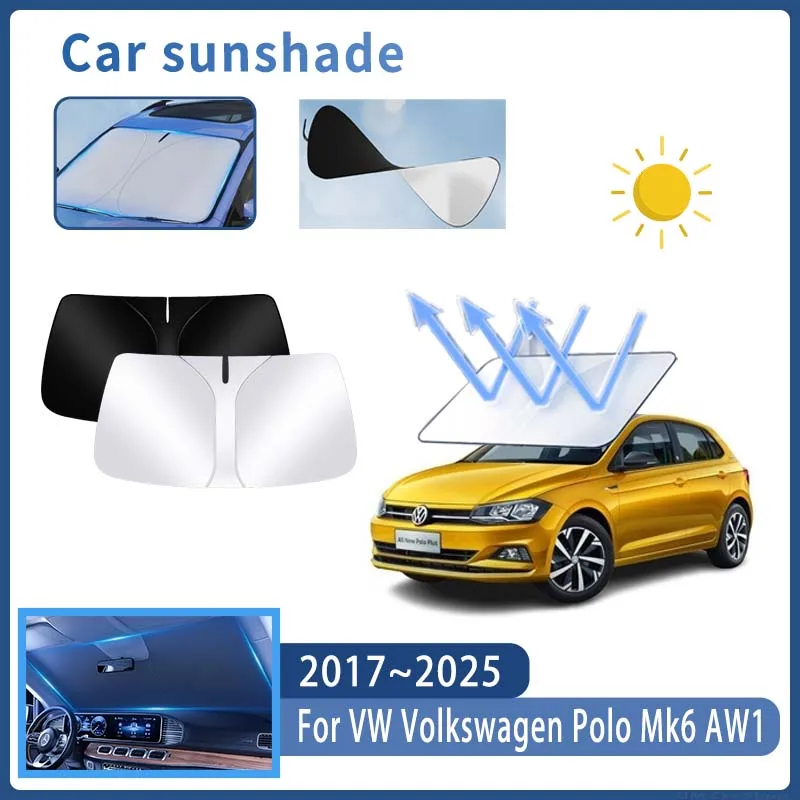 Foldable Car Sun Visor For VW Volkswagen Polo Mk6 AW1 2017~2025 Front Windshield Sunshade Insulation Cooling Auto Accessories