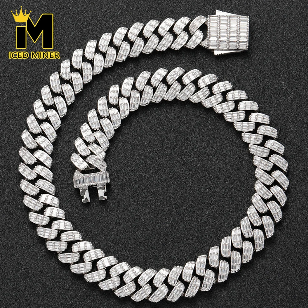 

Icedminer 17mm Baguettes Zircon Iced Out Cuban Link Necklaces Bracelet for Men Women Hip Hop Jewelry Free Shipping