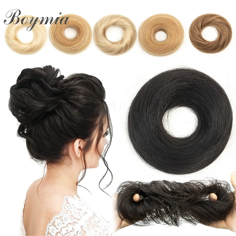 Boymia Real Human Hair Buns Brazilian Natural Hair Straight Messy Updo Donut Chignons Hair Piece Non-remy Hair Ponytail