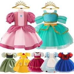 First Second Birthday Baby Princess Peach Jasmine Alice Anna Dress Evening Party Toddler Vintage Elegant Prom Dress Girl Outfits