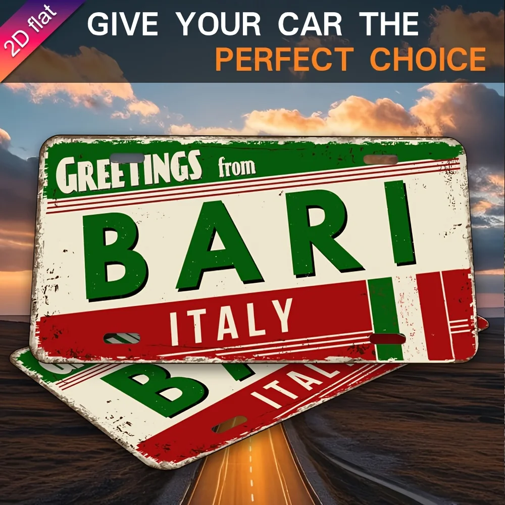2D Flat Retro Aluminum License Plate Wall Art - UV Printed, Bar Italian Design, Durable Indoor/Outdoor Decorative Sign