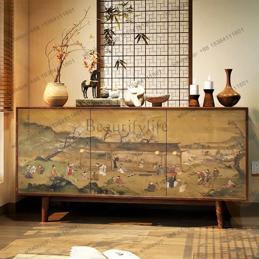 YJ Song-style aesthetics Solid wood porch cabinet Entry front door Partition cabinet New Chinese style