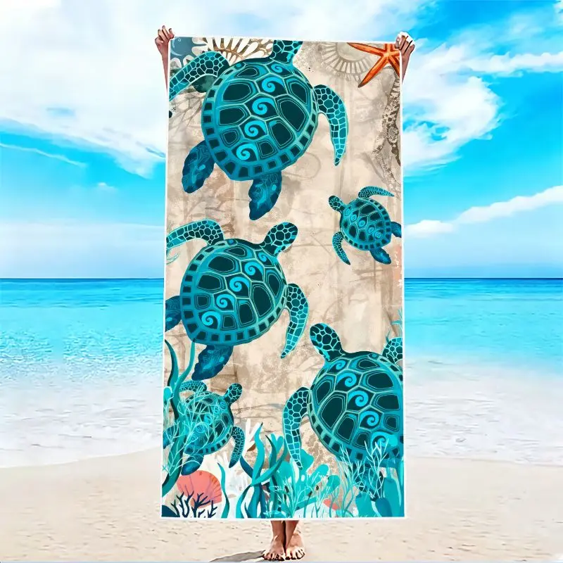1Pc, Five Turtle Beach Towels, Super Absorbent Lightweight Beach Towel - Sand-Free Quick-Dry Towel, Soft Microfiber, Suitable for Beaches, Pools, Gyms, Bathrooms, Camping, and Travel.