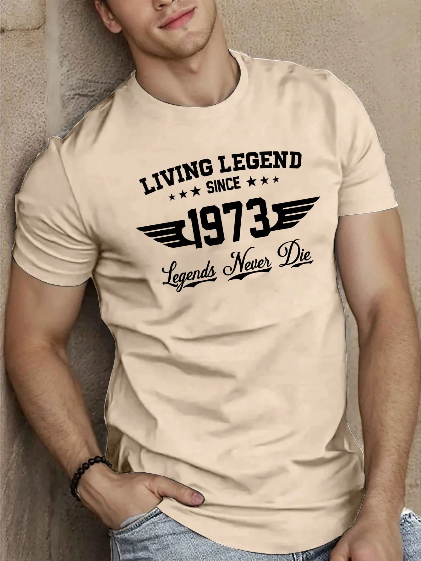 New Summer Men's Casual Oversized T-Shirt 1973 Print Pattern Sports-Style Short Sleeve Comfortable Crew Neck Short Sleeve Top