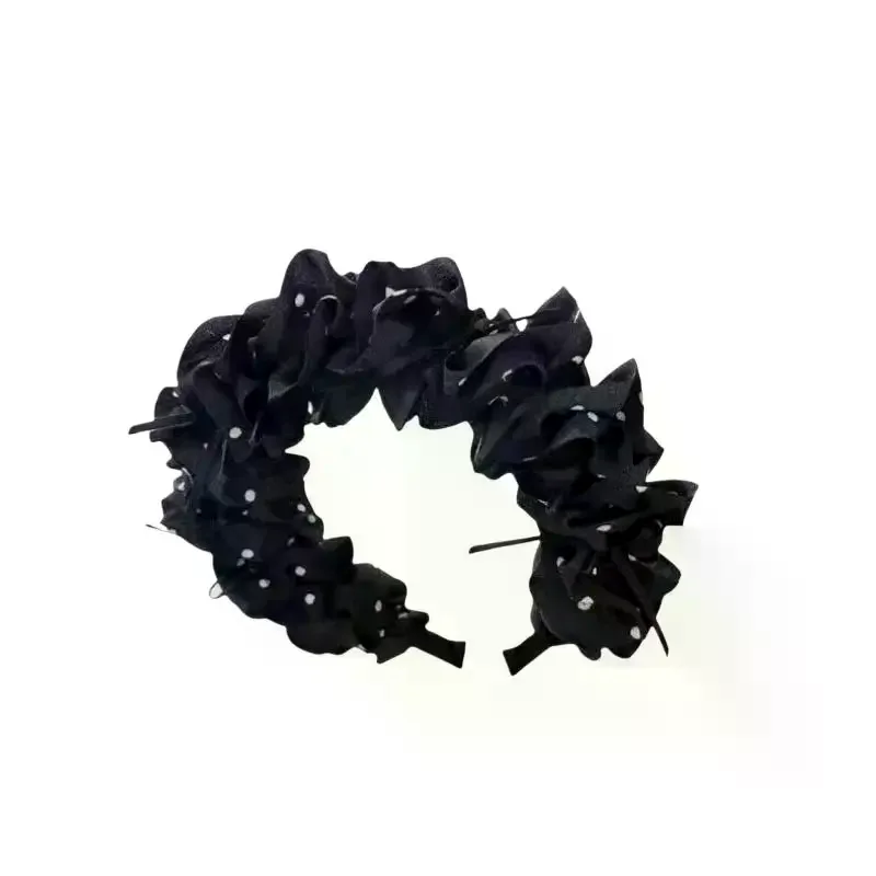 Retro Black White Polka Dot Bow Headband Wide Pleated Hair Band Woman Girls Sweet Elegant Hair Hoop Fashion Hair Accessories