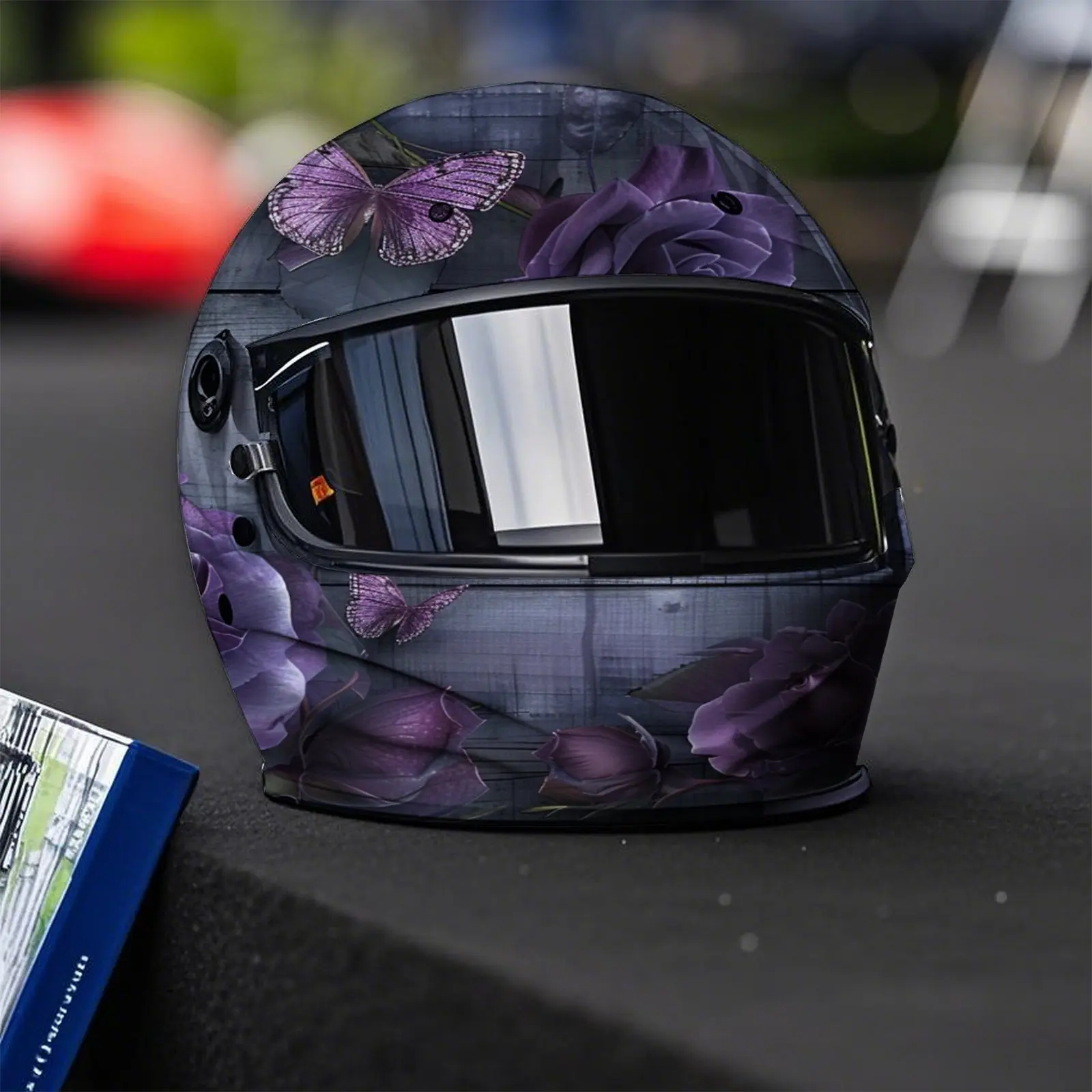 Mysterious romance, purple roses, exquisite, cool, gift, motorcycle helmet sticker - durable PVC, motorcycle racing helmet aesth view 6