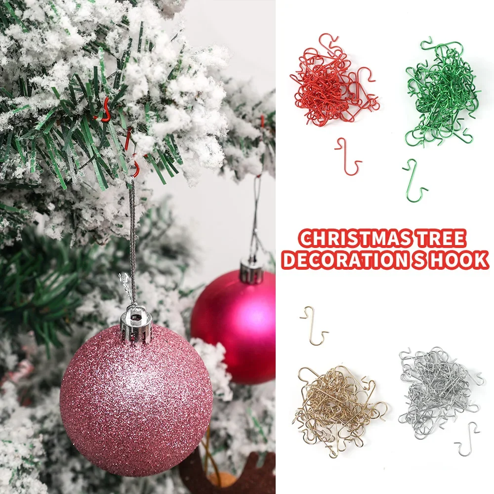 100/50Pcs Christmas Metal S-Shaped Hooks Xmas Tree Ball Gold Silver Pendant Hanging Holders Home Party Christmas Decoration Hook