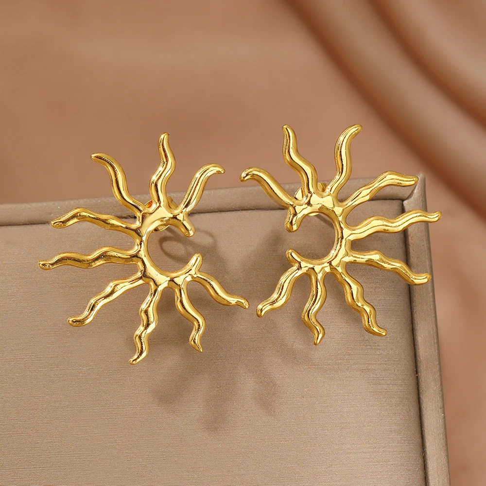 Stainless Steel Earrings Beautifully Unique and Individual Designs Blazing Sun Sculpted Earrings For Women Jewelry Daily Wear