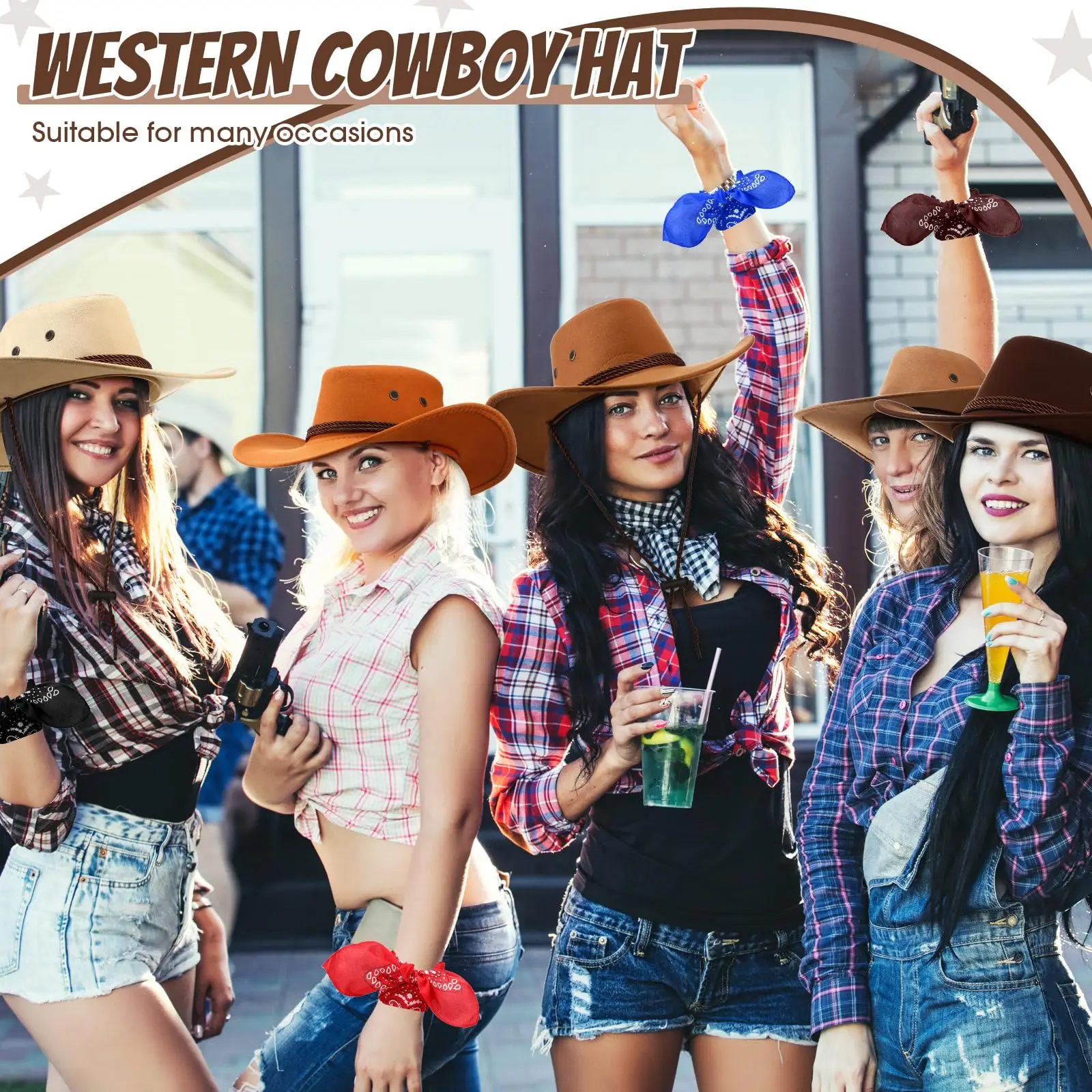 6-36Set Cowboy Hats and Bandanas Bulk Cowgirl Hats for Women 