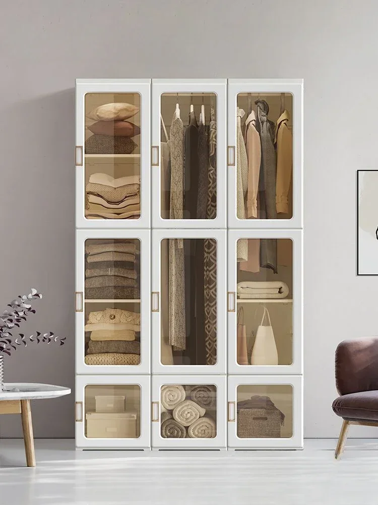 خزانة ملابس ممتازة خالية من التركيب، خزانة ملابس بسيطة، خزانة تجميع بلاستيكية حديثة وبسيطة لغرفة النوم المنزلية