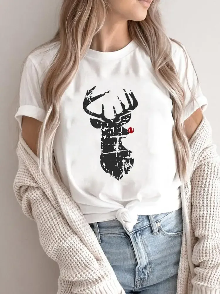 Merry Christmas Holiday Clothing Fashion Women Tshirt Letter Sweet 90s Checkered Tree Men Shirt Print New Year Graphic Tops
