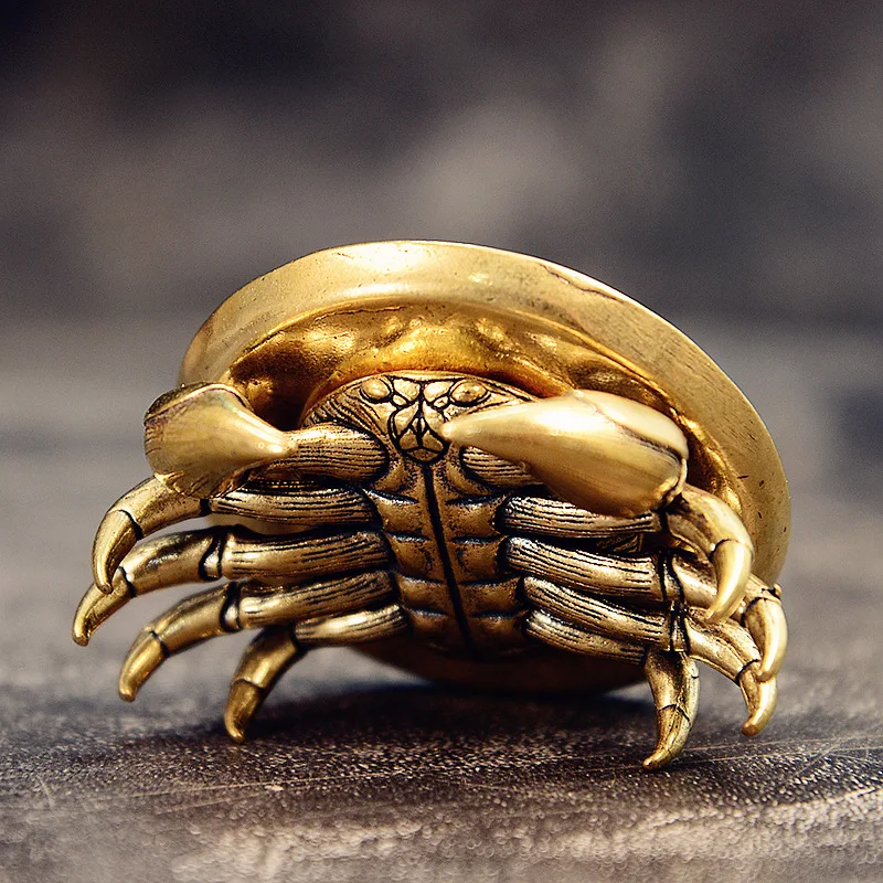 Solid Brass Crab Small Statue Desktop Ornaments Vintage Animal Figurines Model Lucky Home Decorations Crafts Accessories